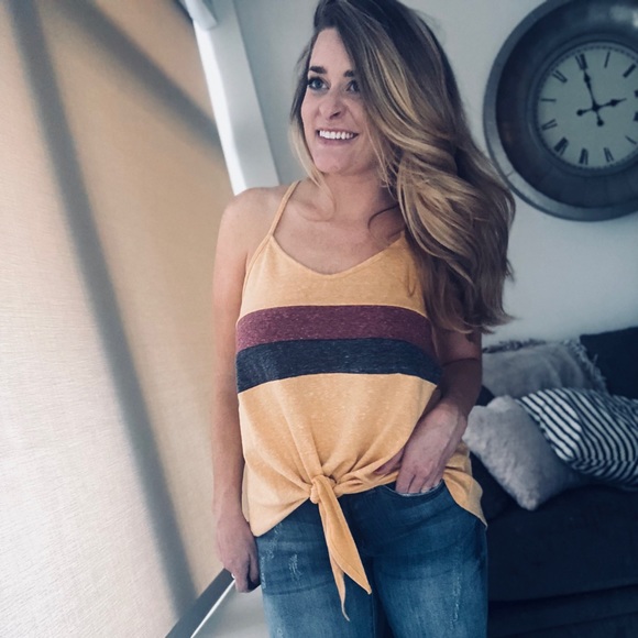 Tops - Calla Knot Tie Tank: Mustard